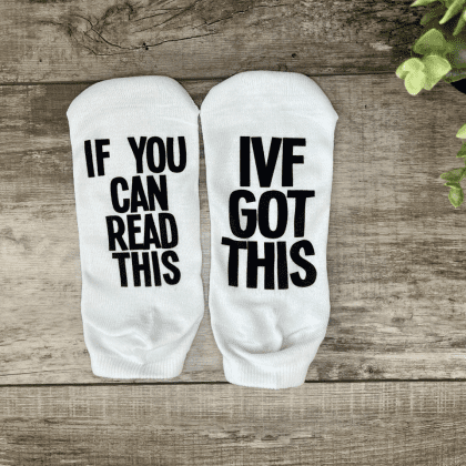 if you can read this IVF got this socks printed on a crew or ankle length women's sock